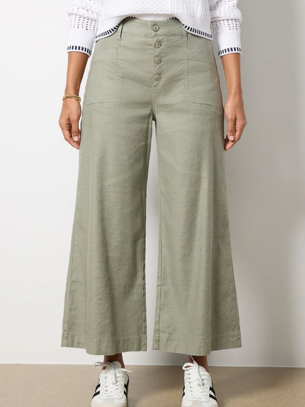 Evereve Joelle Linen Lyocel Wide Leg High Rise Pants Cropped Sage Green Size 31